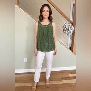 Elegant vtg ANTHROPOLOGIE Olive Green Embellished Tank Top